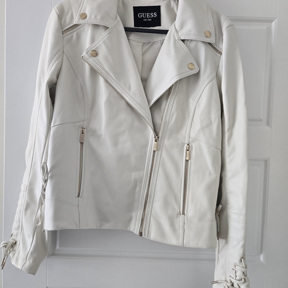 GUESS Women's White Faux Leather Jacket